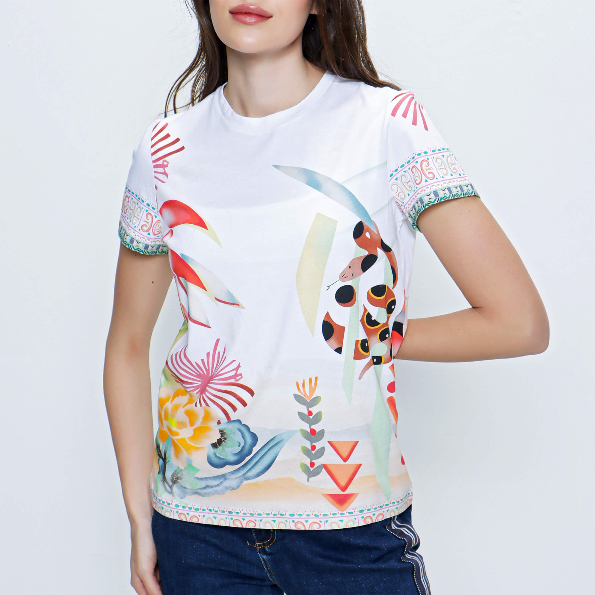 Etro - White and Multicolor Animal Printed T shirt 